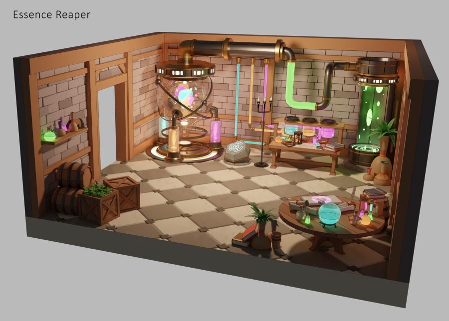 Essence reaper room module with its central apparatus and storage.