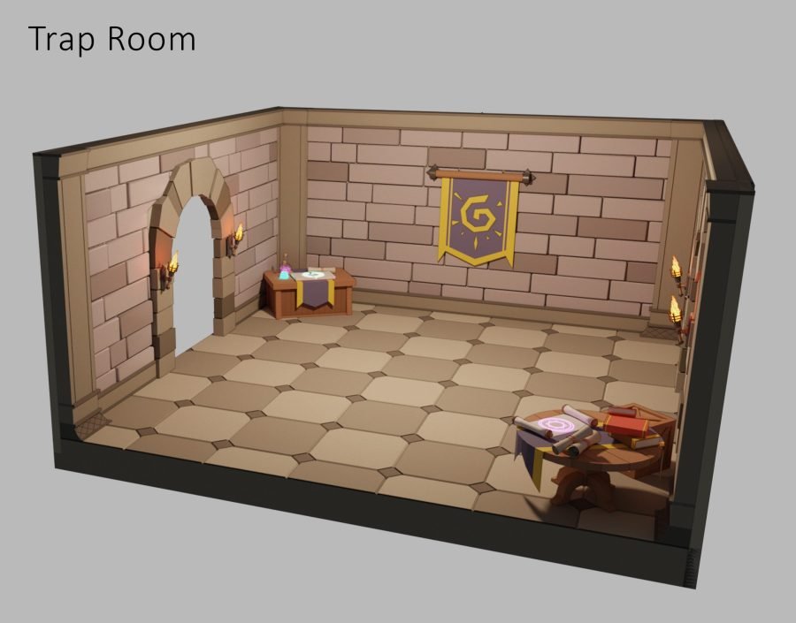 Trap room module shown empty, establishing the bare grid footprint.