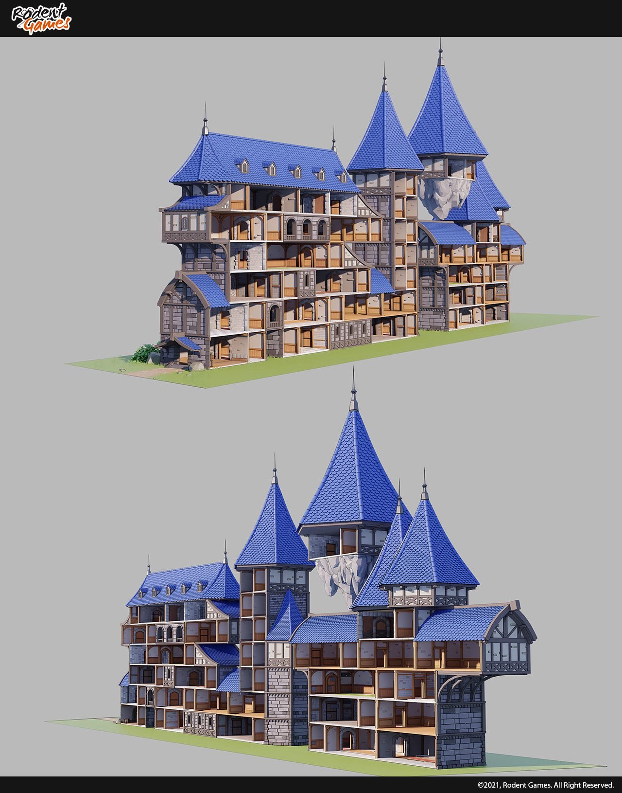 Exterior massing study of the Artificer's Tower.