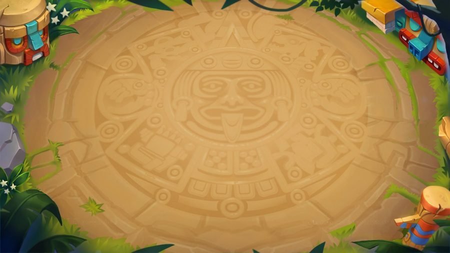 Aztec board background with a carved stone calendar disc.