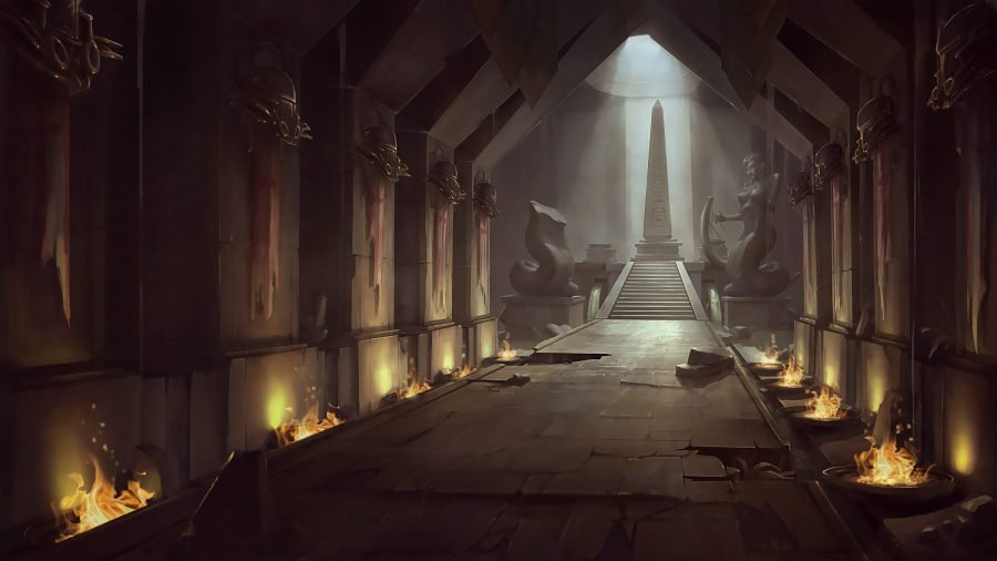 Desert dungeon interior lit by a shaft of light from above.