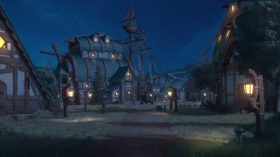 Shipwreck village at night.