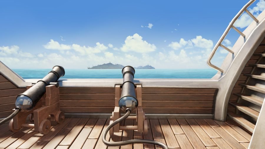 Airship deck over open ocean in daylight.