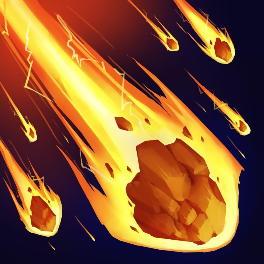 Meteor skill icon: a burning rock trailing fire.