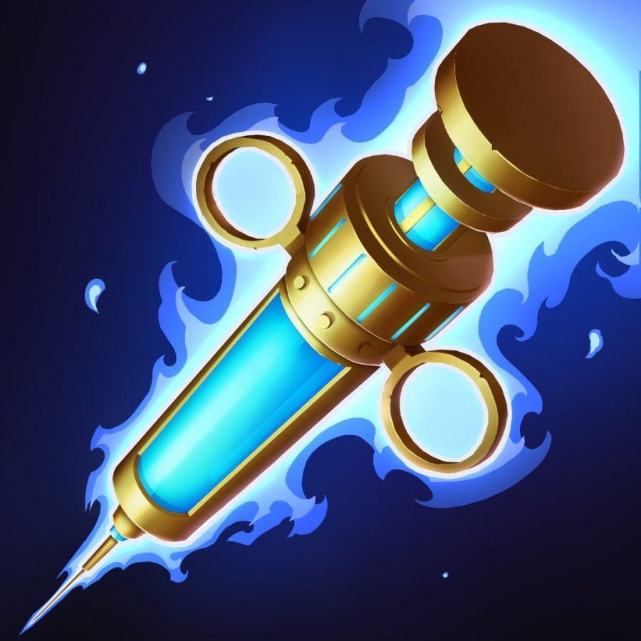 Syringe item icon filled with blue serum.