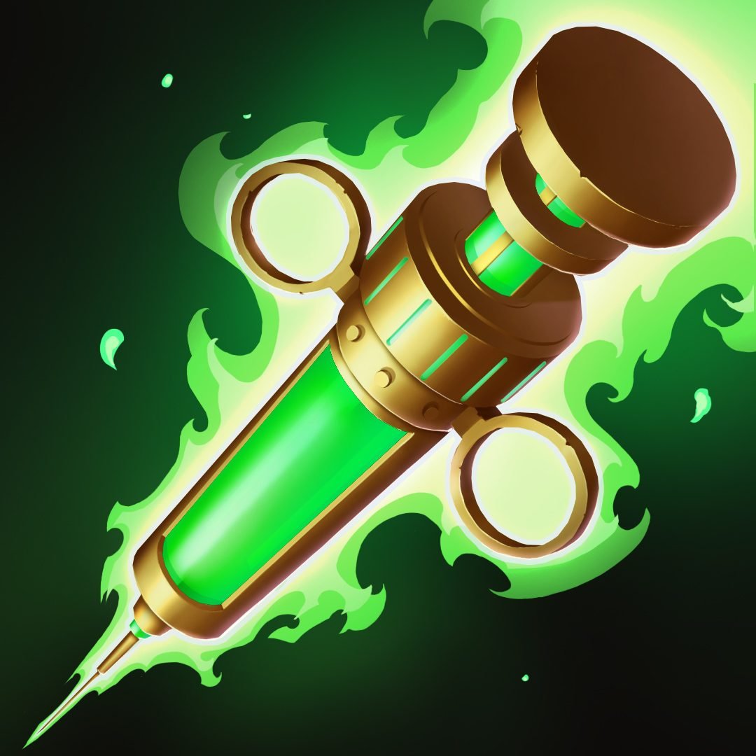 Syringe item icon filled with green serum.
