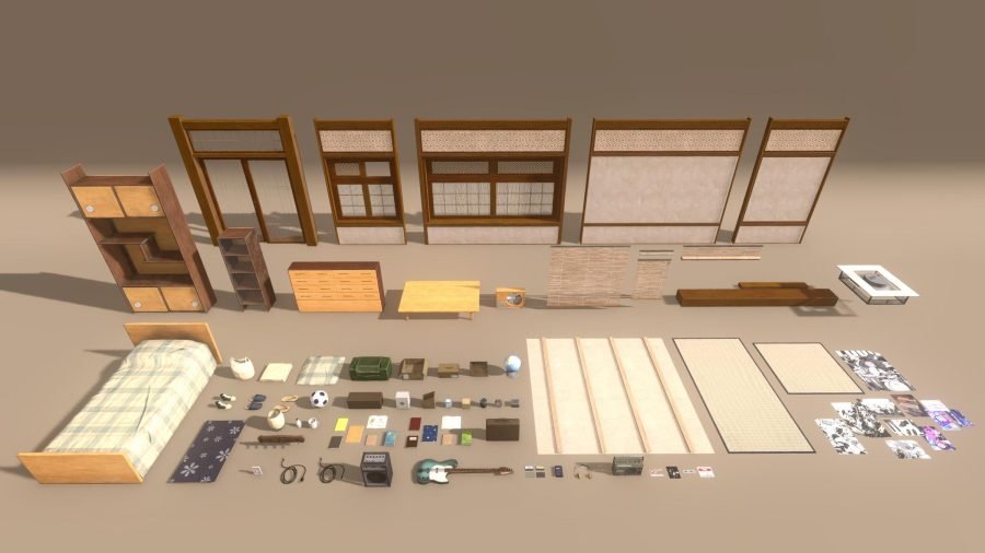 4K engine render of the modular Japanese room, wide interior view.