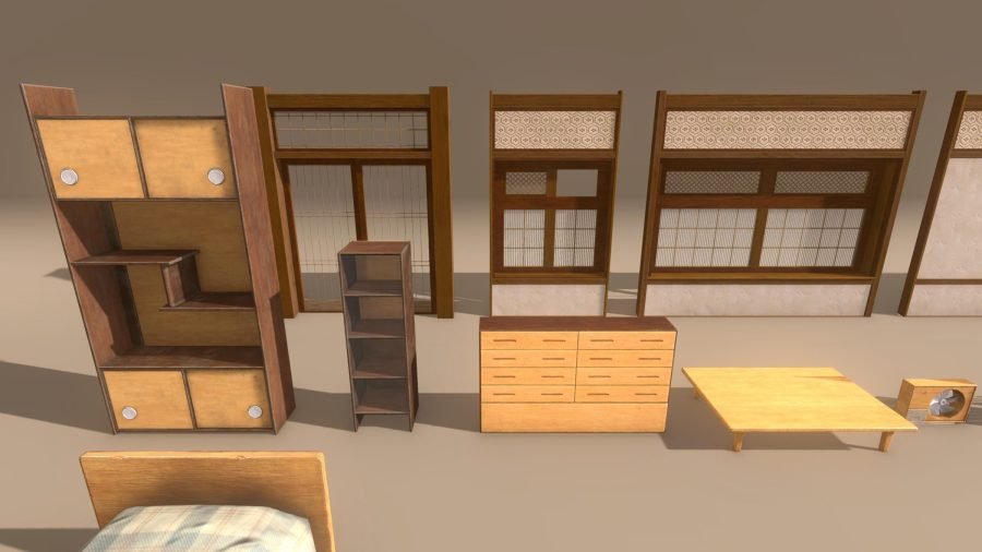 4K engine render of the modular Japanese room showing prop dressing detail.